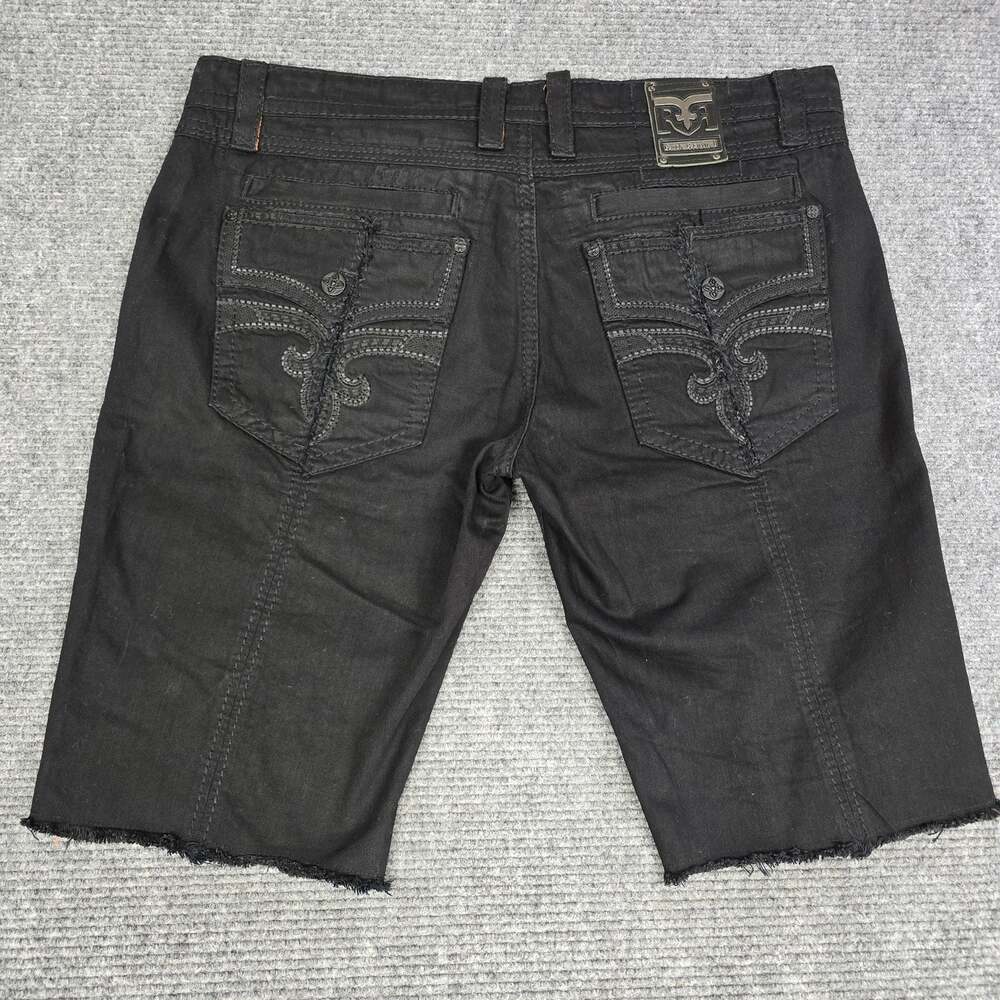 Rock Revival Rupert Shorts Mens 44 Black Distressed Ripped Denim Jorts